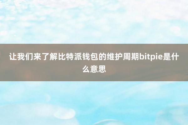 让我们来了解比特派钱包的维护周期bitpie是什么意思