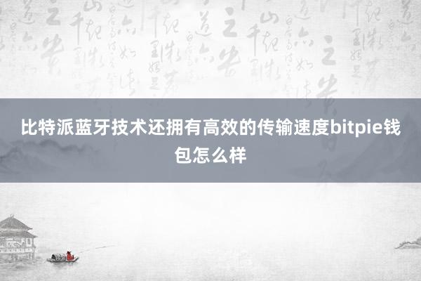 比特派蓝牙技术还拥有高效的传输速度bitpie钱包怎么样